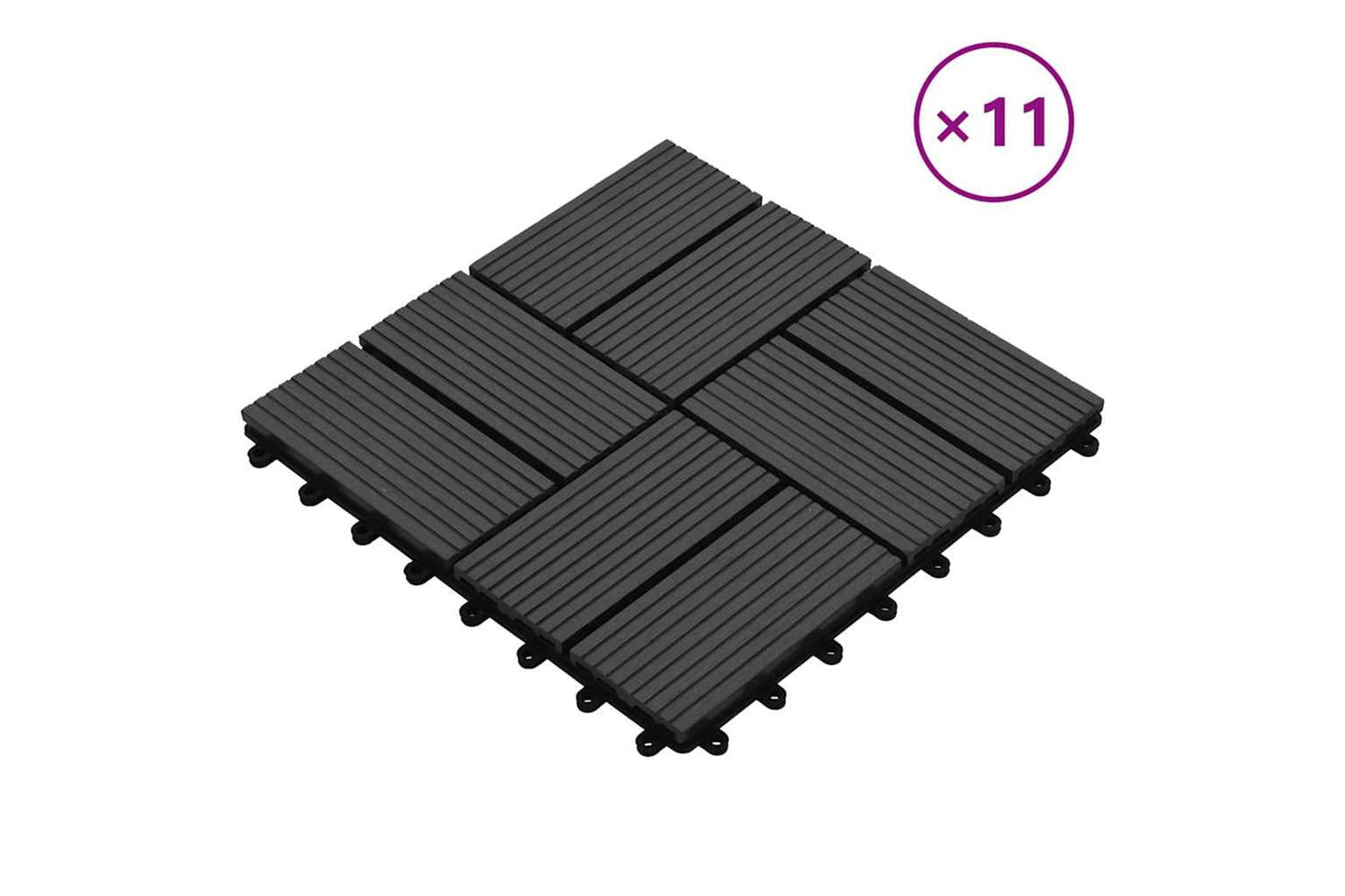 vidaXL 45031 11 Pcs Decking Tiles Wpc 30x30cm 1 Sqm Black