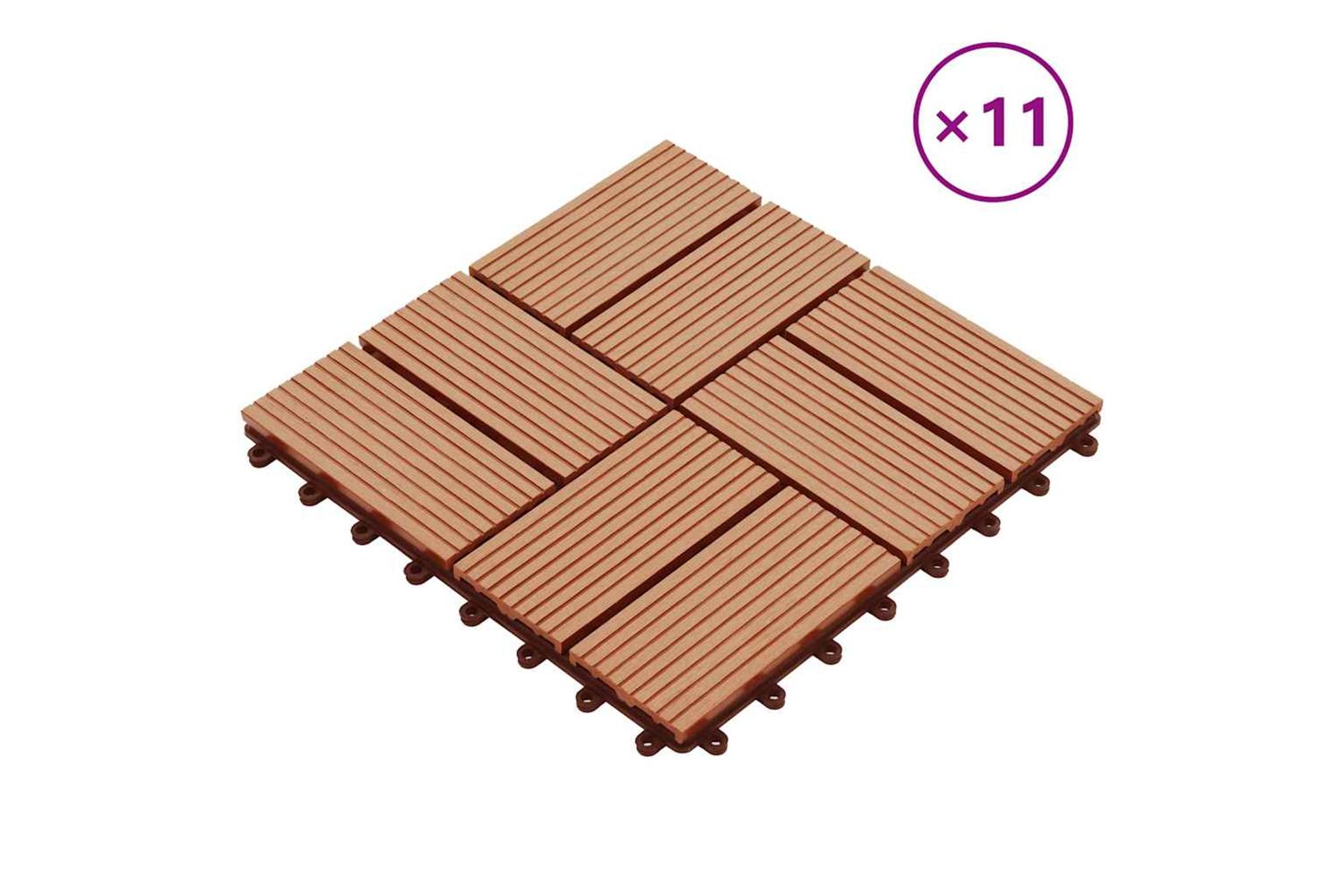 vidaXL 45032 11 Pcs Decking Tiles Wpc 30x30cm 1 Sqm Teak Co
