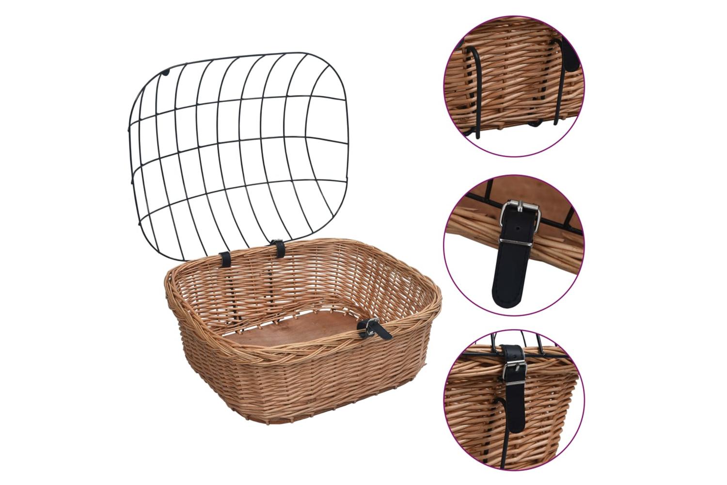 vidaXL 170902 Bike Front Basket With Cover 50x45x35cm Natur