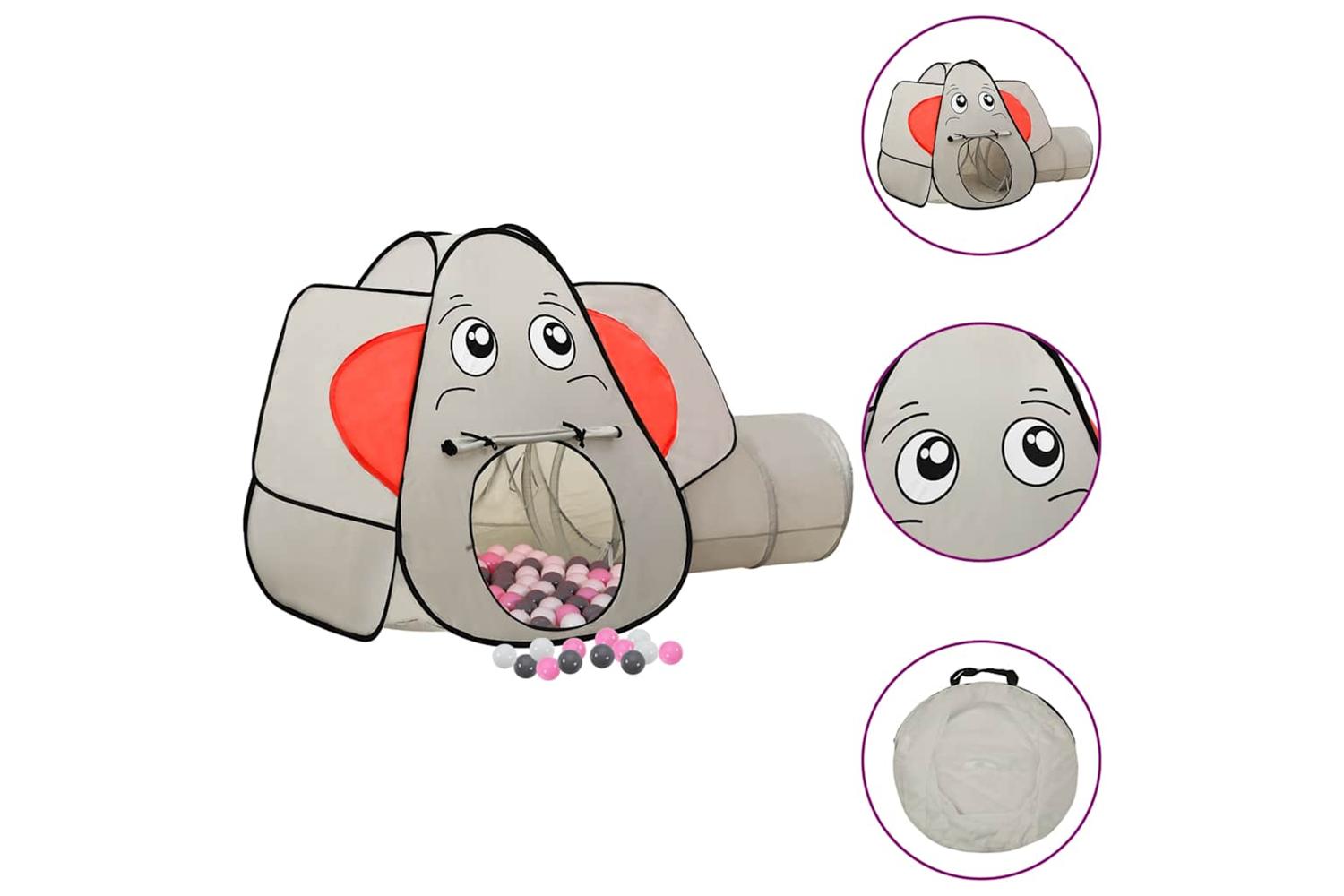 vidaXL 3107741 Elephant Children Play Tent With 250 Balls Grey 174x86x101cm