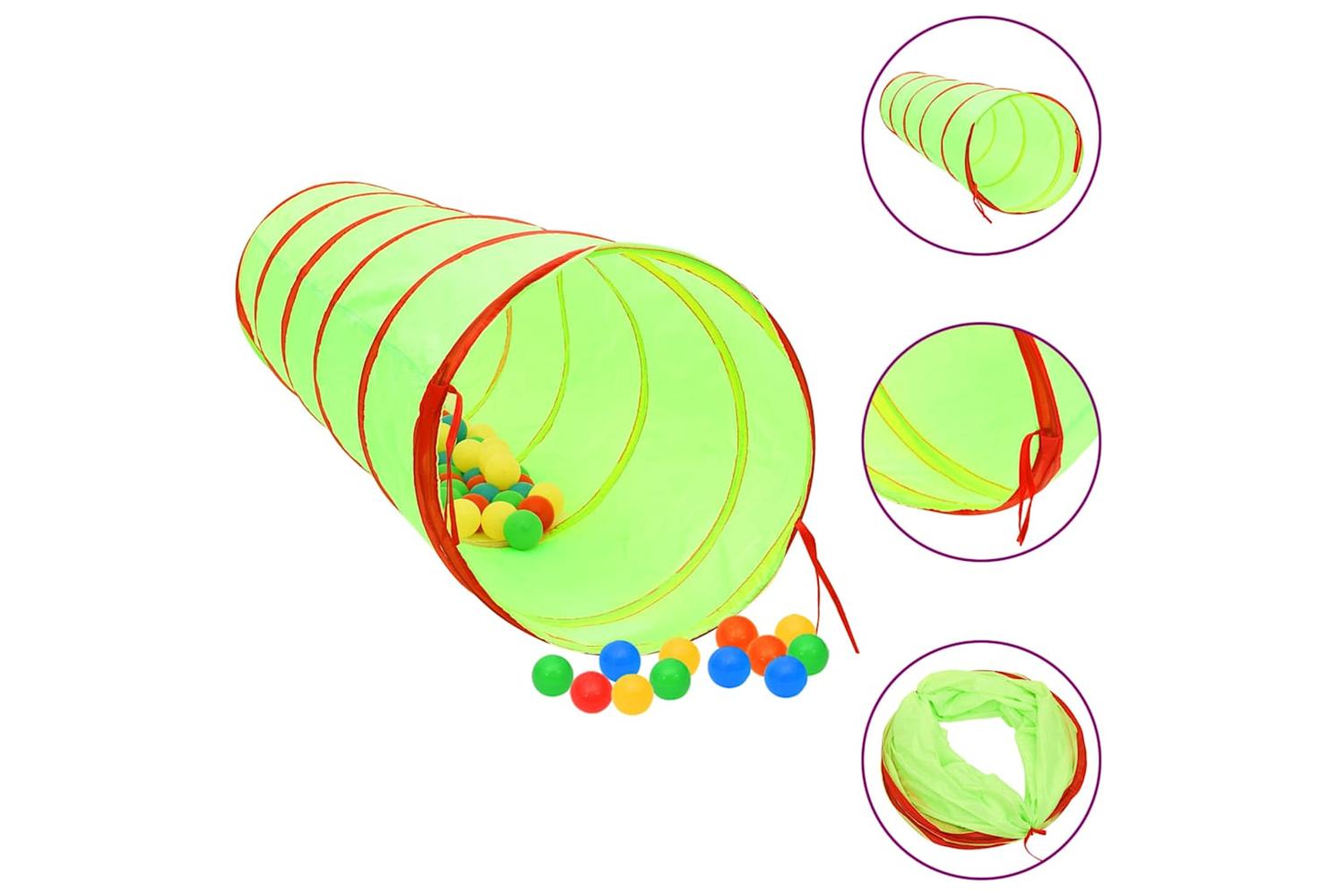 vidaXL 3107757 Children Play Tunnel With 250 Balls Green 175cm Polyester