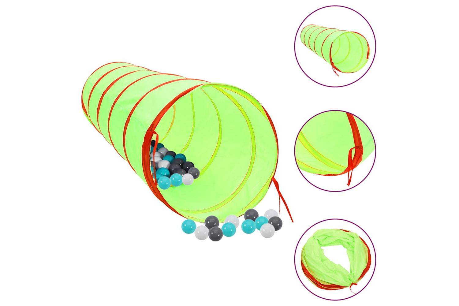 vidaXL 3107758 Children Play Tunnel With 250 Balls Green 175cm Polyester