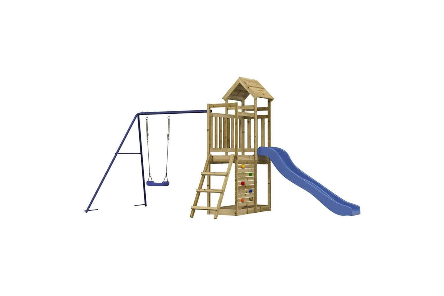 Vidaxl 3155893 Playhouse With Slide Swing Rockwall Impregnated Wood Pine