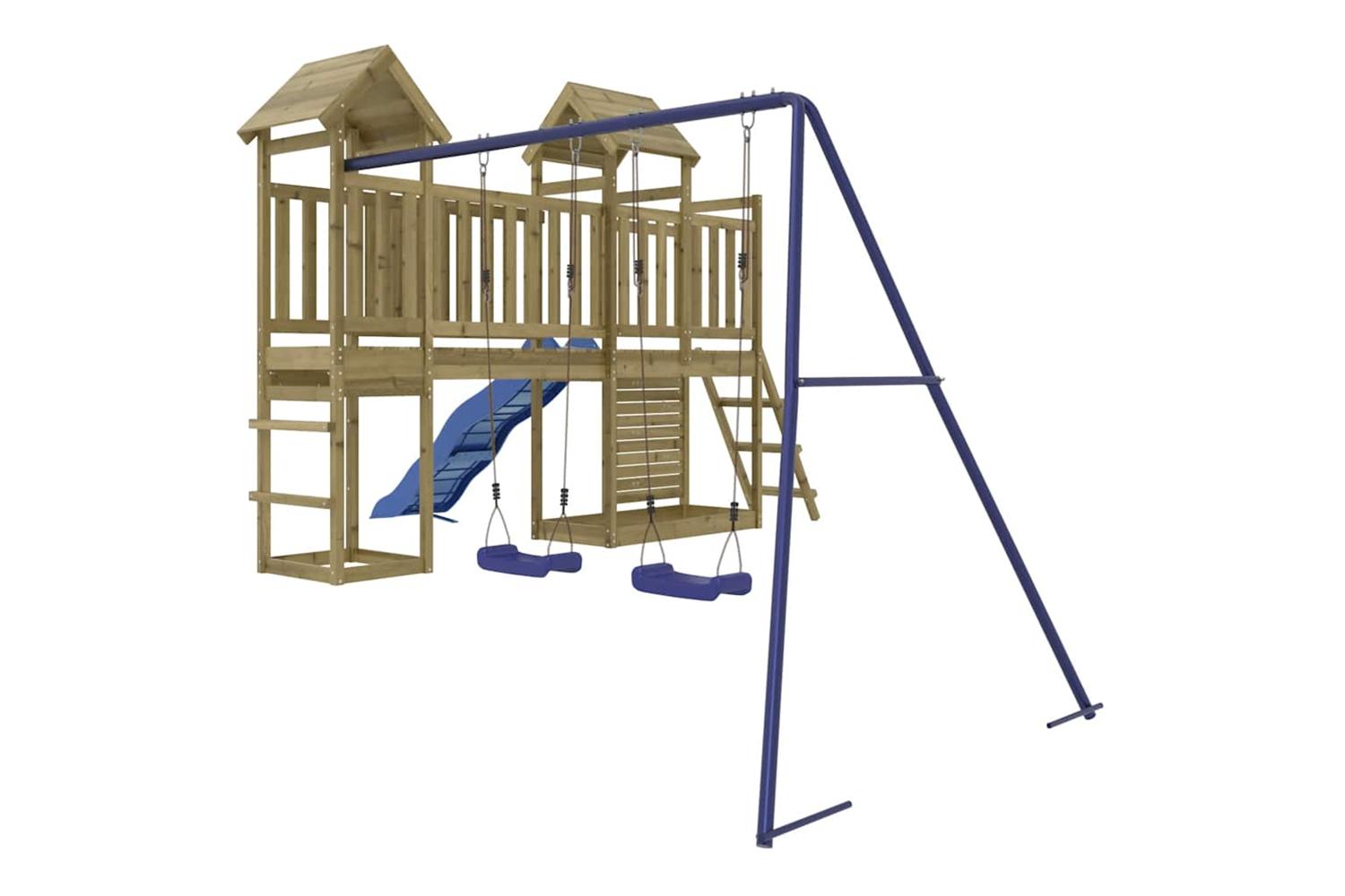 Vidaxl 3155899 Playhouse With Slide Swings Rockwall Impregnated Wood Pine