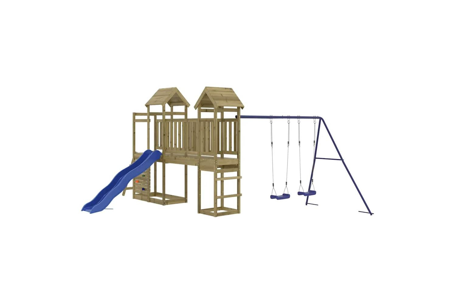 Vidaxl 3155899 Playhouse With Slide Swings Rockwall Impregnated Wood Pine-3