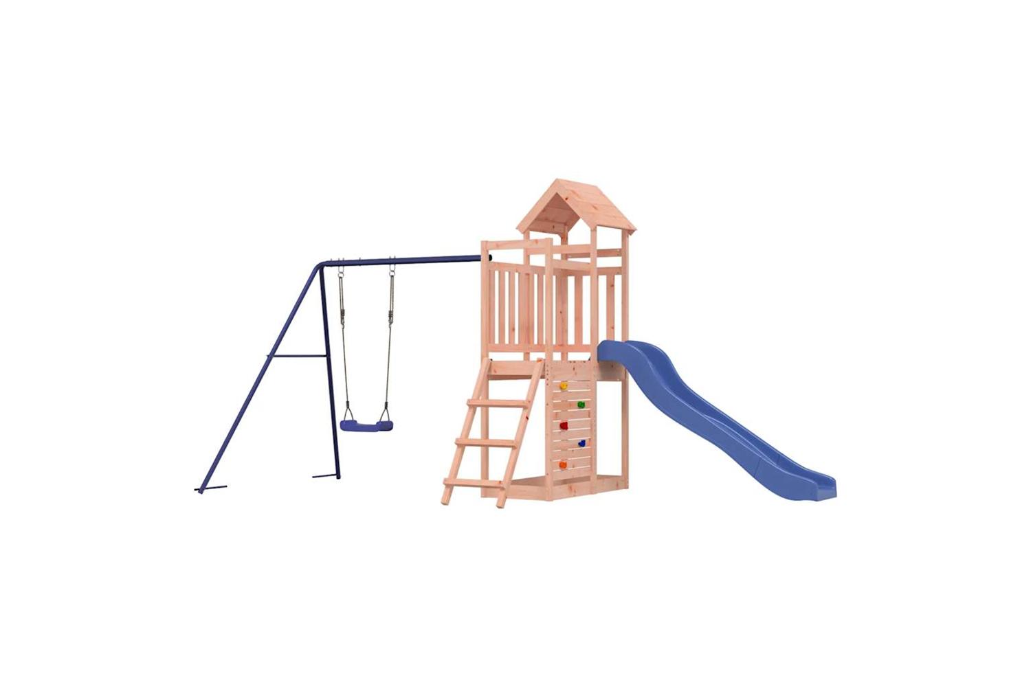 Vidaxl 3155892 Playhouse With Slide Swing Rockwall Solid Wood Douglas