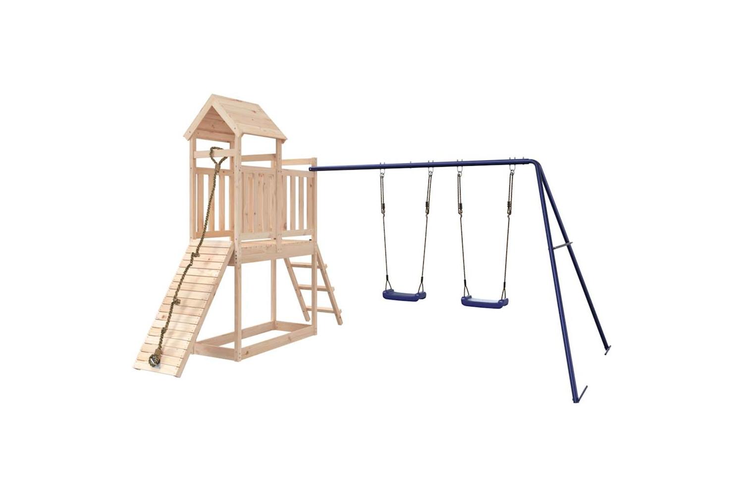 Vidaxl 3155873 Playhouse With Swings Climbing Wall Solid Wood Pine