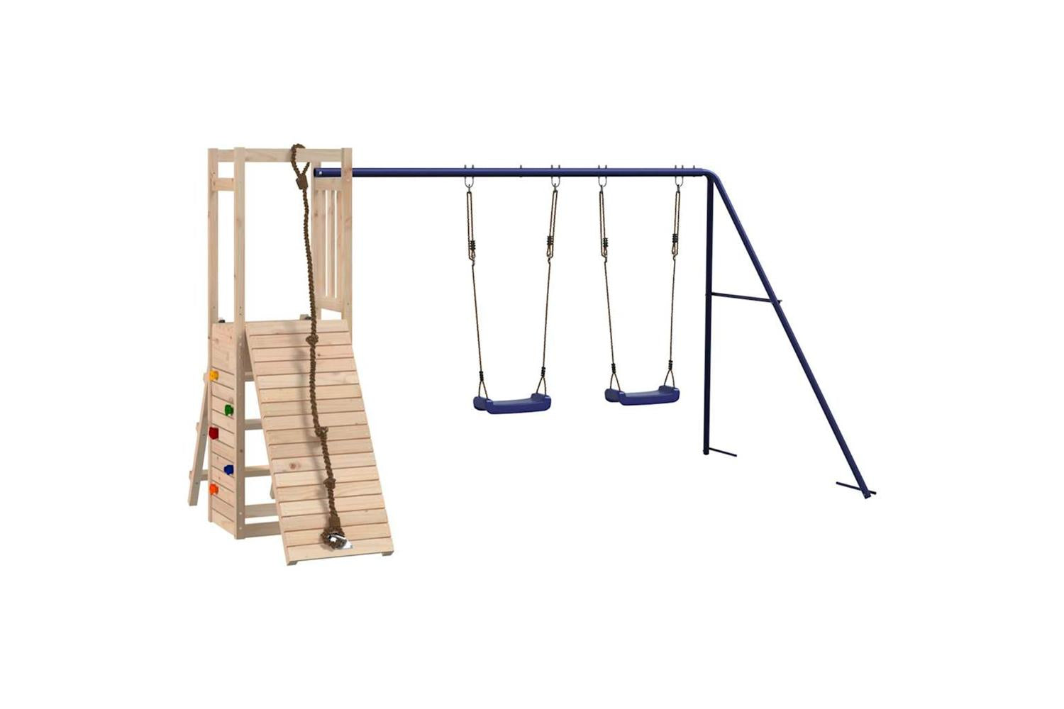Vidaxl 3155921 Playhouse With Swings Climbing Wall Solid Wood Pine