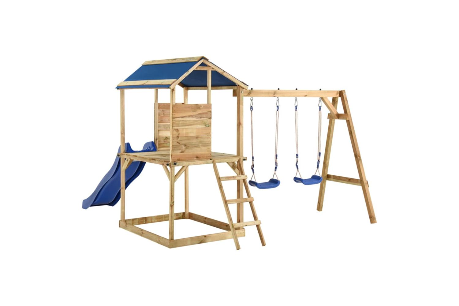 Vidaxl 3059956 Playhouse With Swings And Ladder Impregnated Pinewood