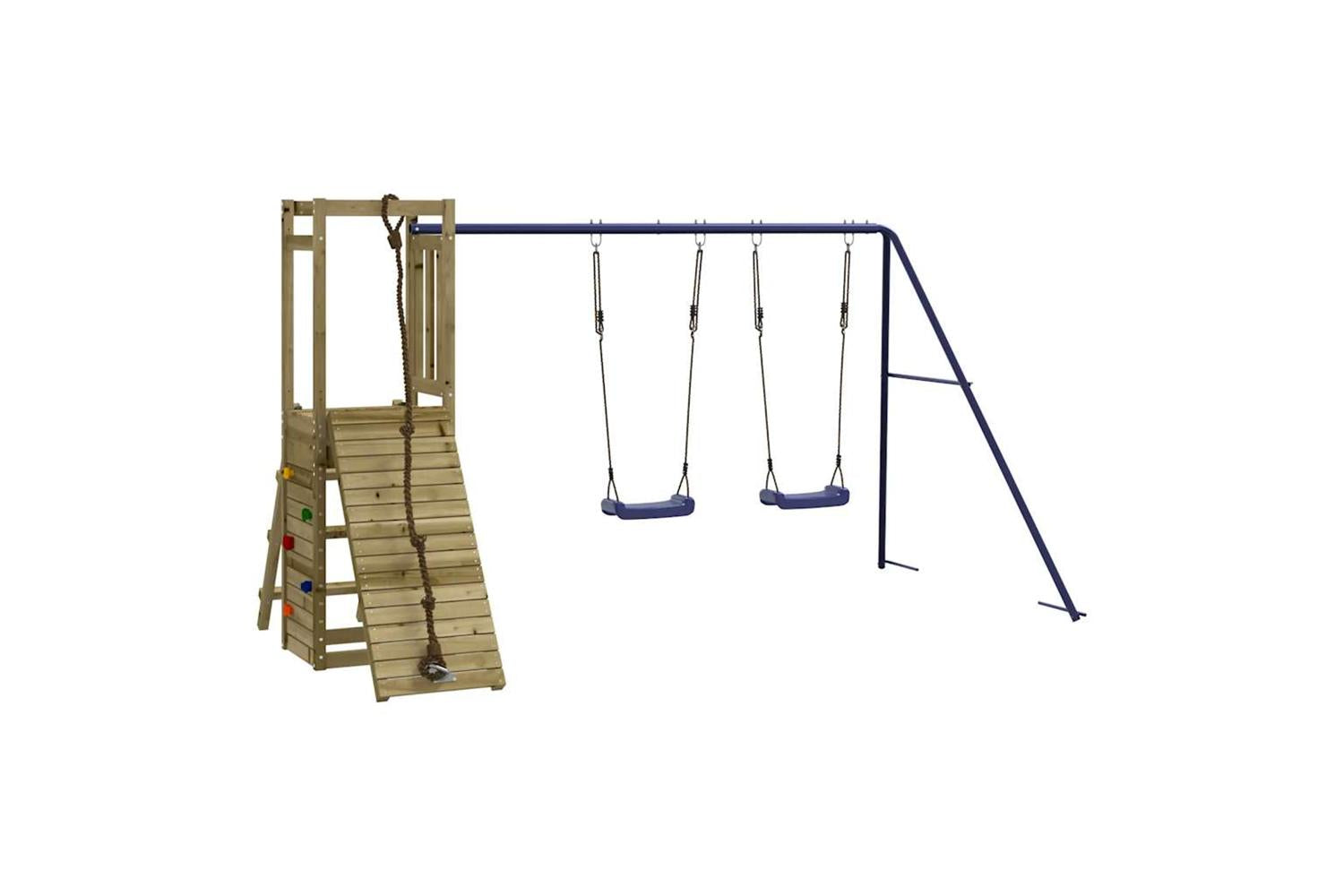 Vidaxl 3155923 Playhouse With Swings Climbing Wall Impregnated Wood Pine-2