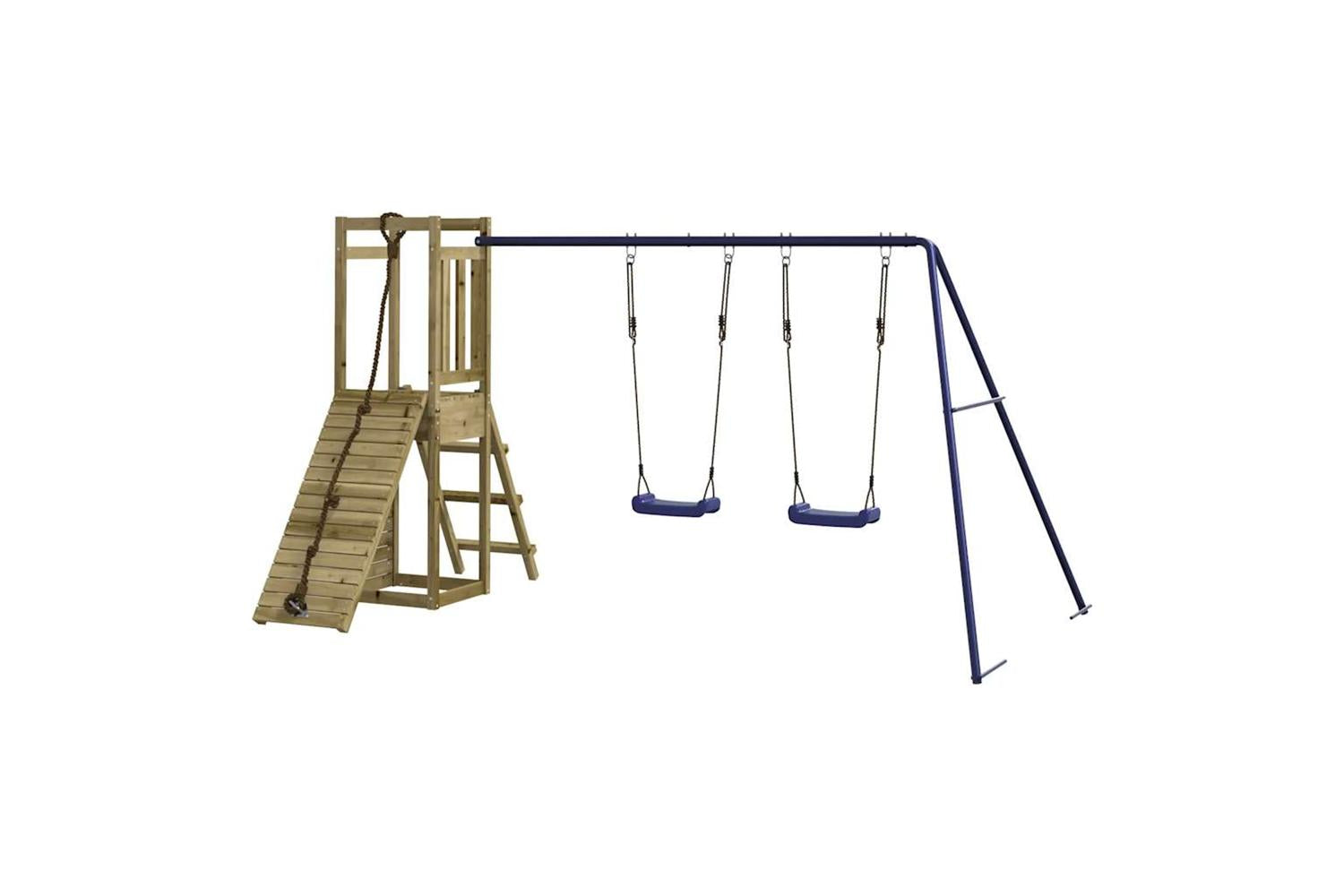 Vidaxl 3155923 Playhouse With Swings Climbing Wall Impregnated Wood Pine-7