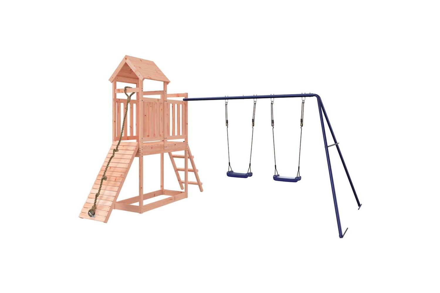 Vidaxl 3155874 Playhouse With Swings Climbing Wall Solid Wood Douglas