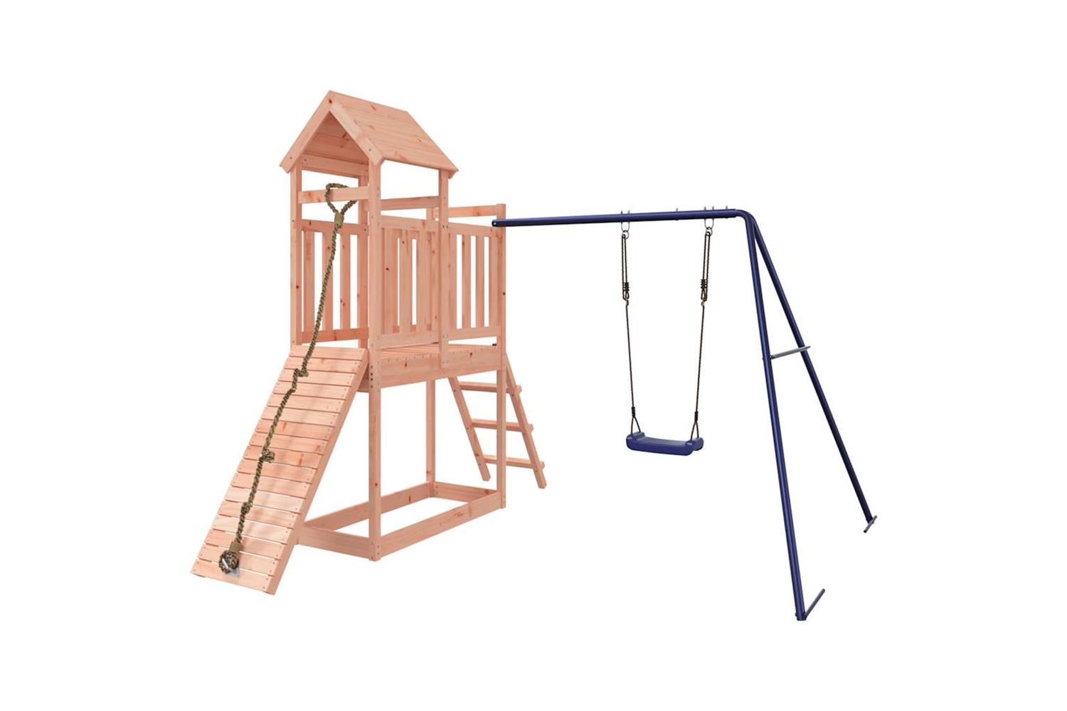 Vidaxl 3155871 Playhouse With Swing Climbing Wall Solid Wood Douglas