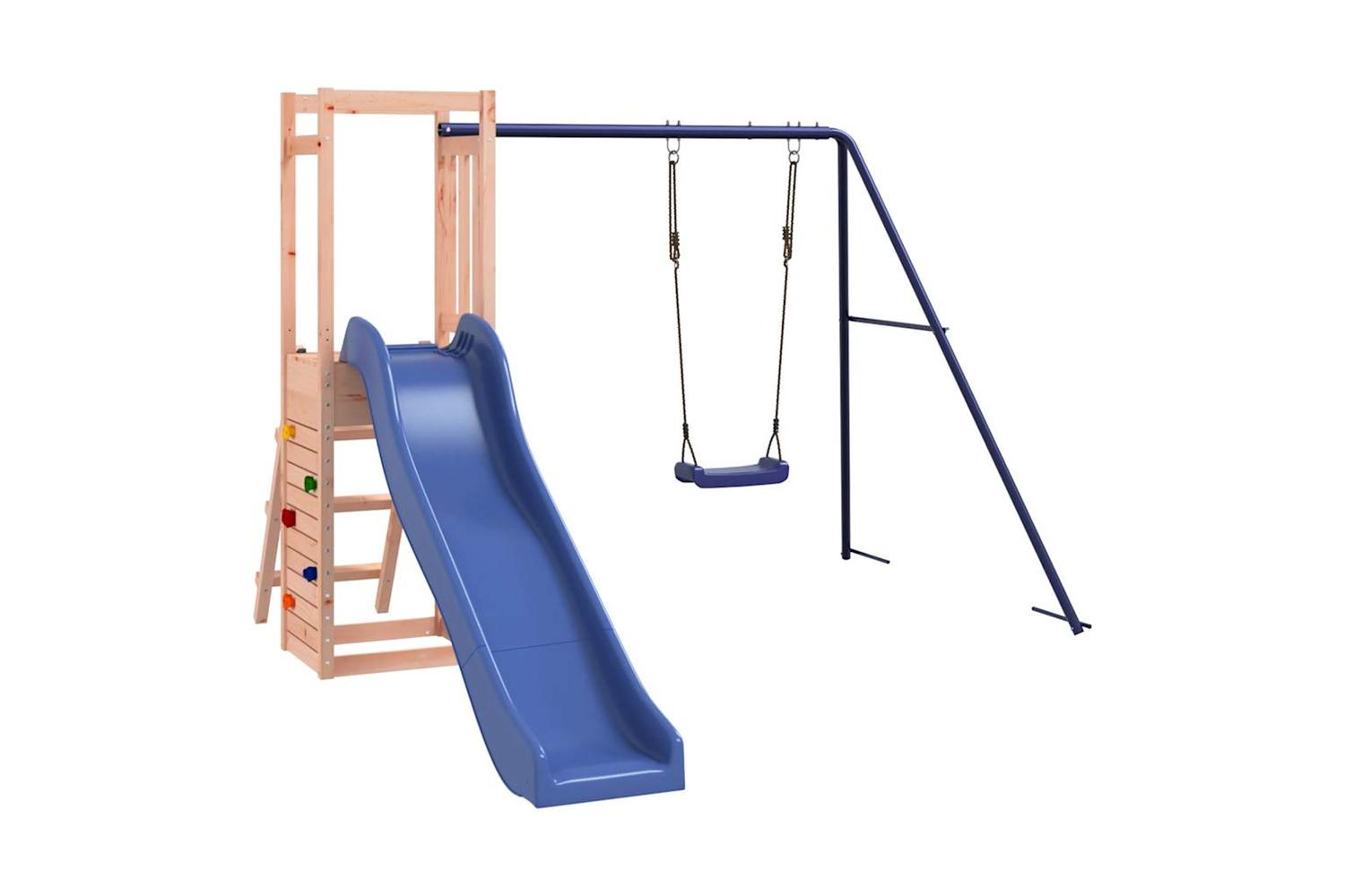 Vidaxl 3155925 Playhouse With Slide Swing Rockwall Solid Wood Douglas