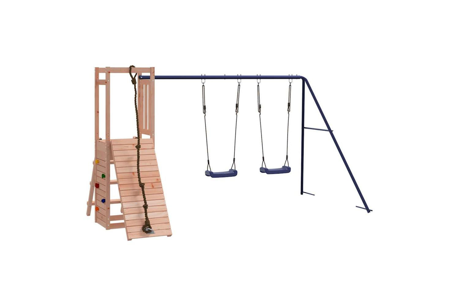 Vidaxl 3155922 Playhouse With Swings Climbing Wall Solid Wood Douglas