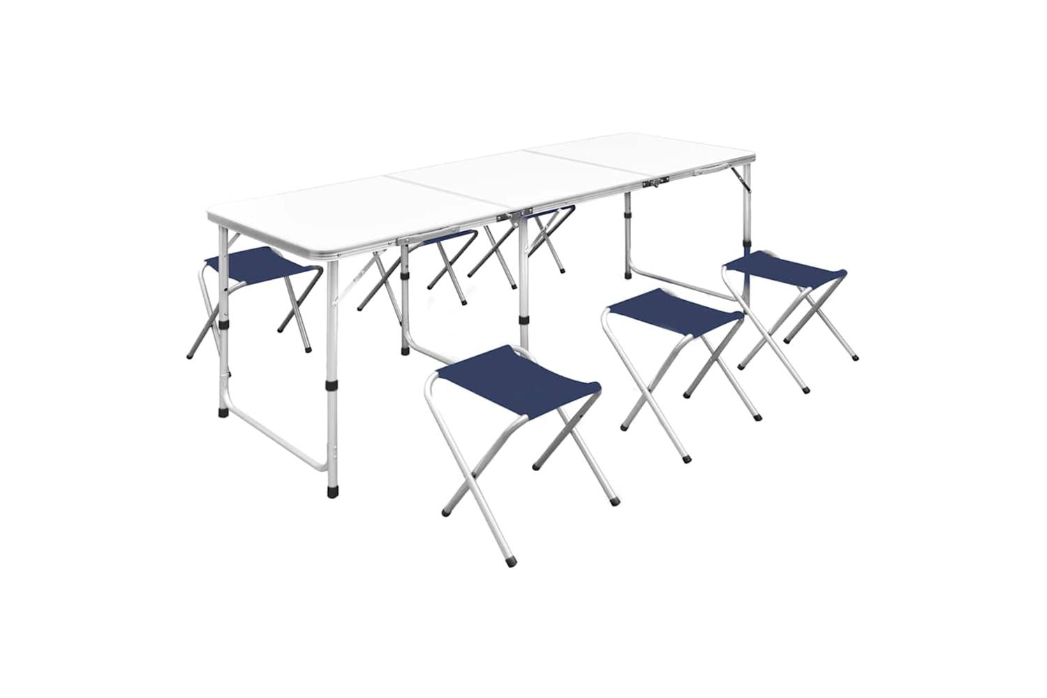 Vidaxl 41329 Foldable Camping Table Set With 6 Stools Height Adjustable 180x60cm