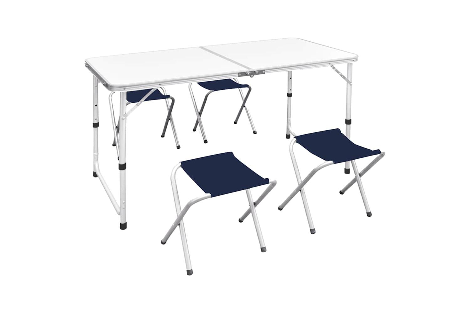 Vidaxl Foldable Camping Table Set With 4 Stools Height Adjustable 120 X 60 Cm
