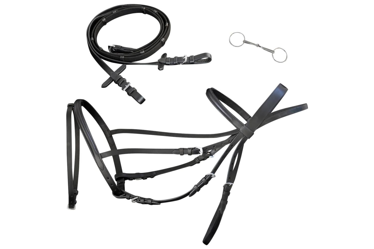 Vidaxl 90897 Leather Flash Bridle With Reins And Bit Black Full