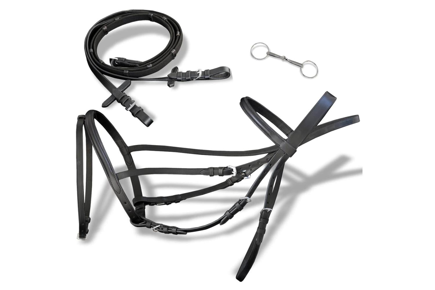 Vidaxl 90896 Leather Flash Bridle With Reins And Bit Black Cob