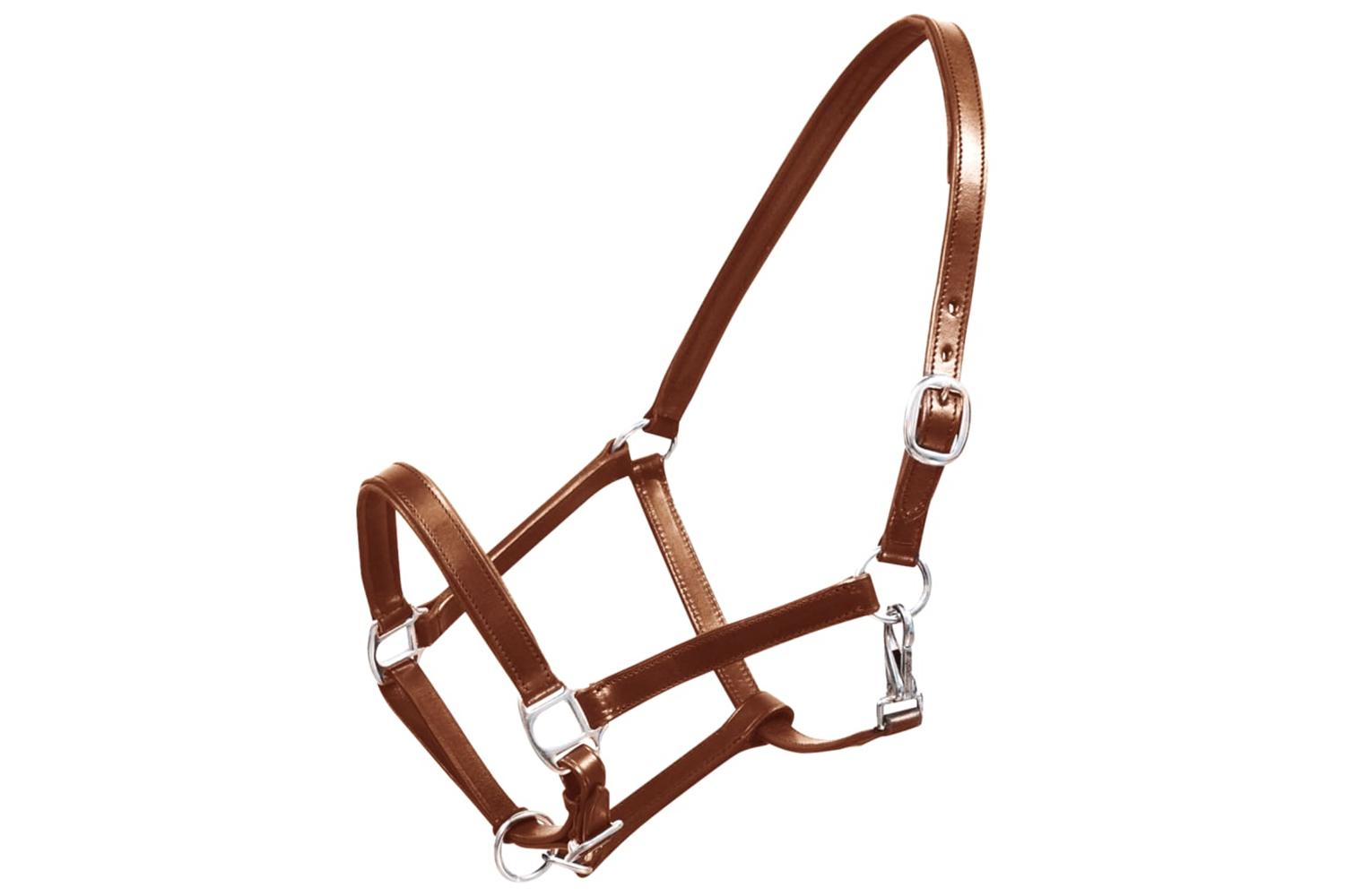 Vidaxl 90888 Real Leather Headcollar Stable Halter Adjustable Brown Full