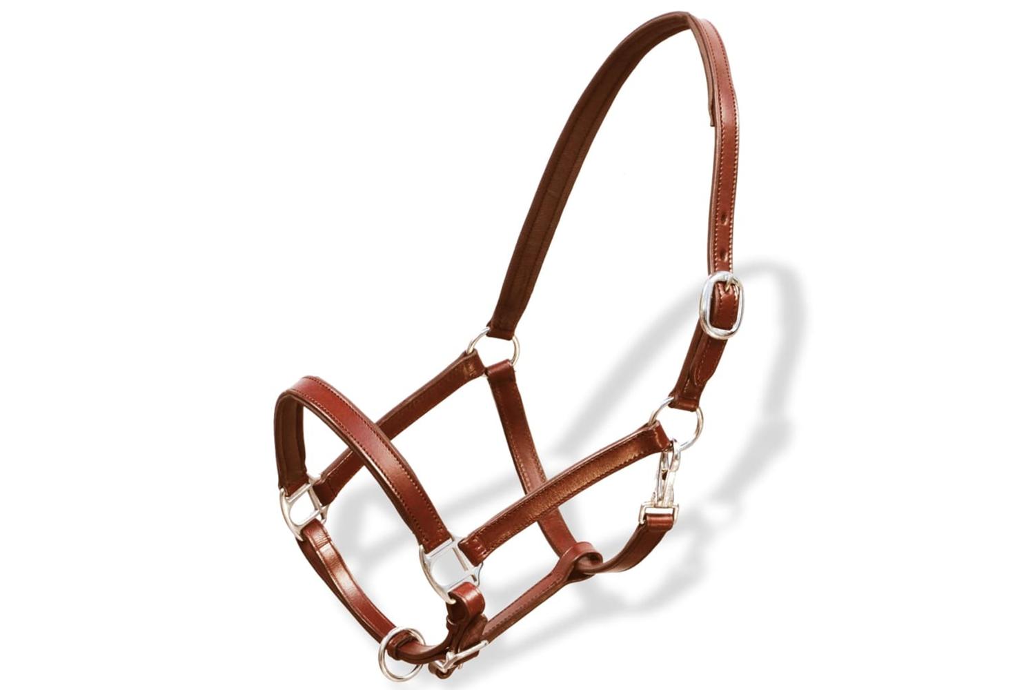 Vidaxl 90887 Real Leather Headcollar Stable Halter Adjustable Brown Cob