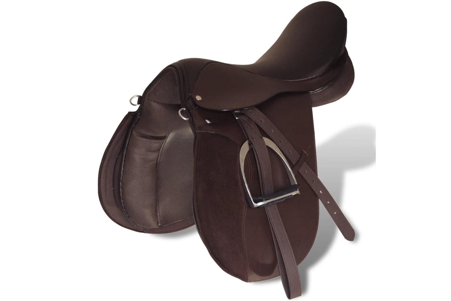 vidaXL 90647 Horse Riding Saddle Set 17.5" Real Leather Brown 12cm 5-in-1-2