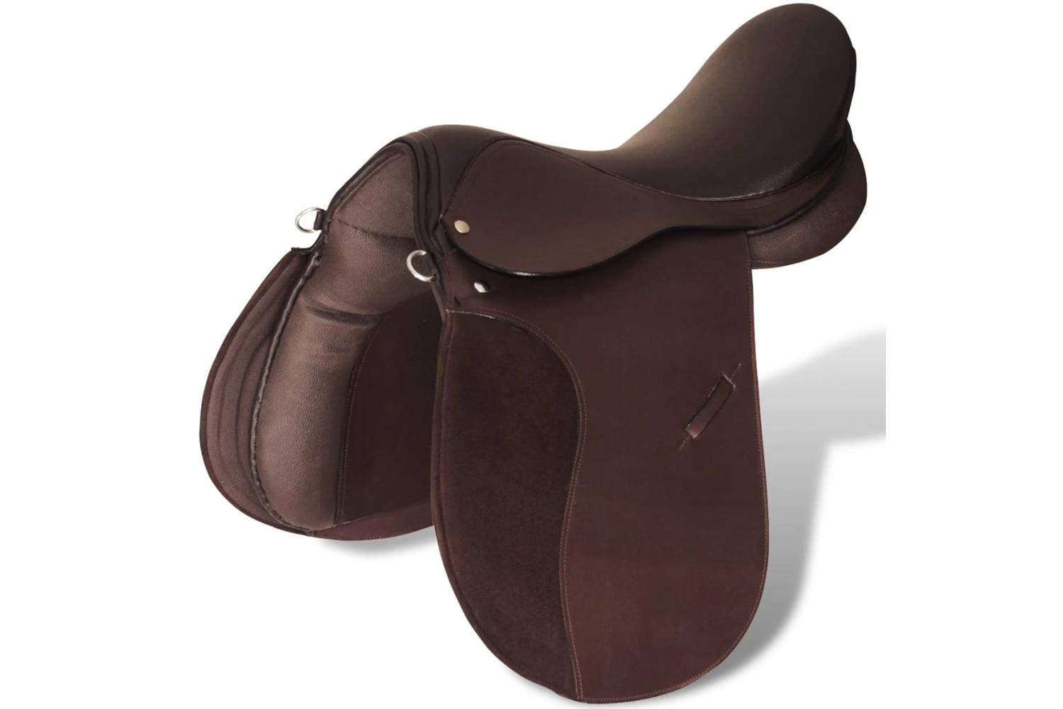 vidaXL 90647 Horse Riding Saddle Set 17.5" Real Leather Brown 12cm 5-in-1-3