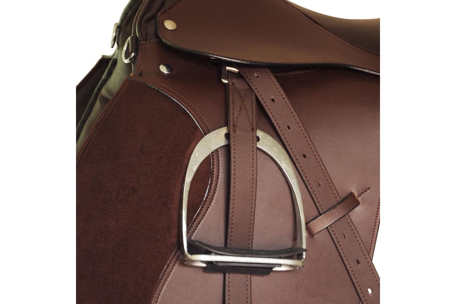 vidaXL 90647 Horse Riding Saddle Set 17.5" Real Leather Brown 12cm 5-in-1-5