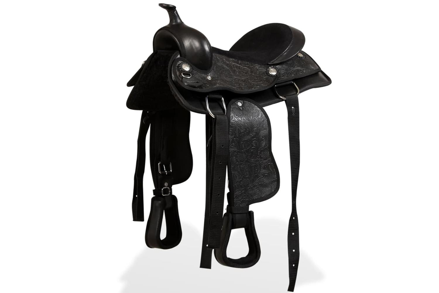 Vidaxl 91356 Western Saddle. Headstall&breast Collar Real Leather 13" Black-3