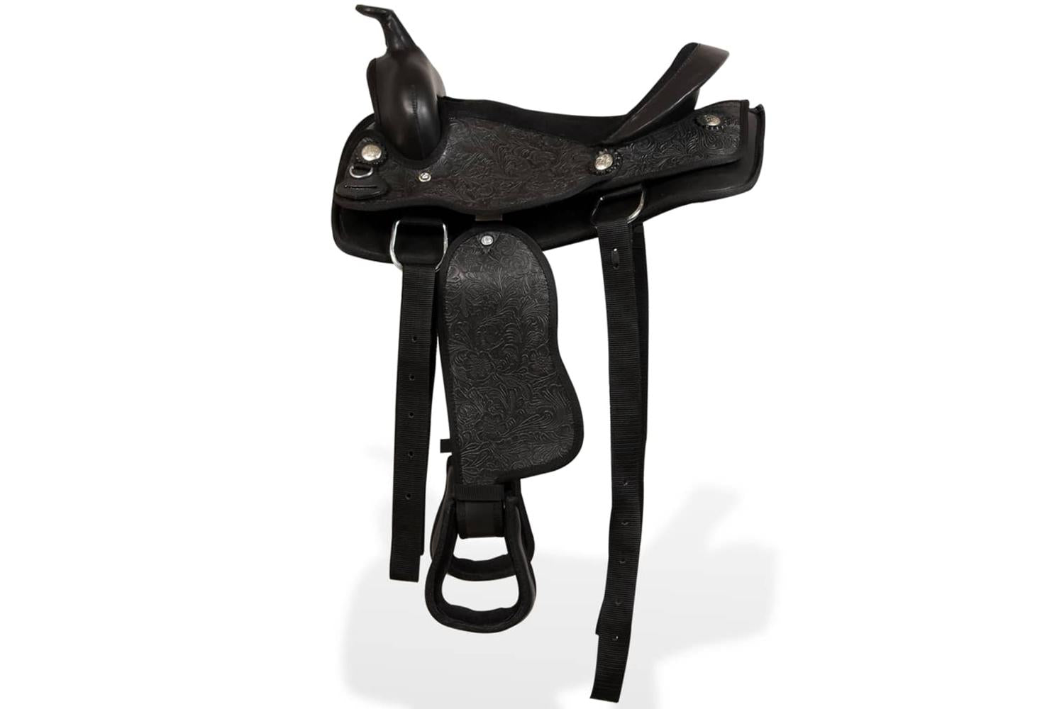 Vidaxl 91356 Western Saddle. Headstall&breast Collar Real Leather 13" Black-4