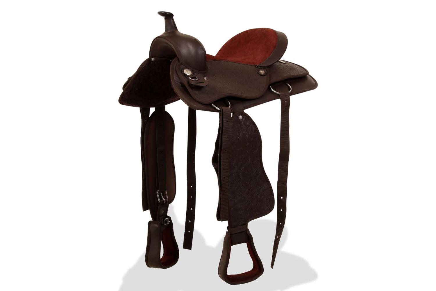 Vidaxl 91348 Western Saddle. Headstall&breast Collar Real Leather 16