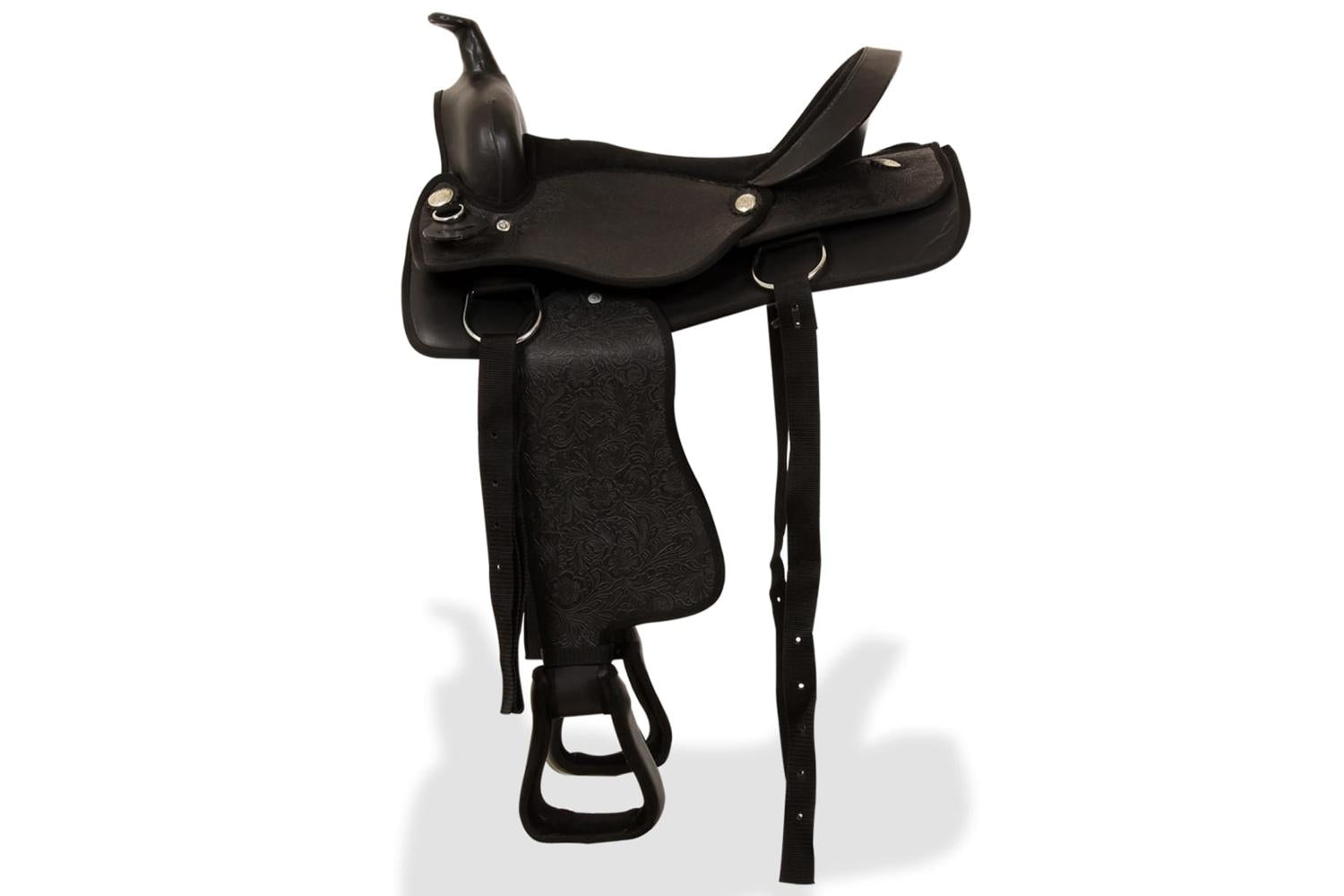 Vidaxl 91353 Western Saddle. Headstall&breast Collar Real Leather 16" Black-4