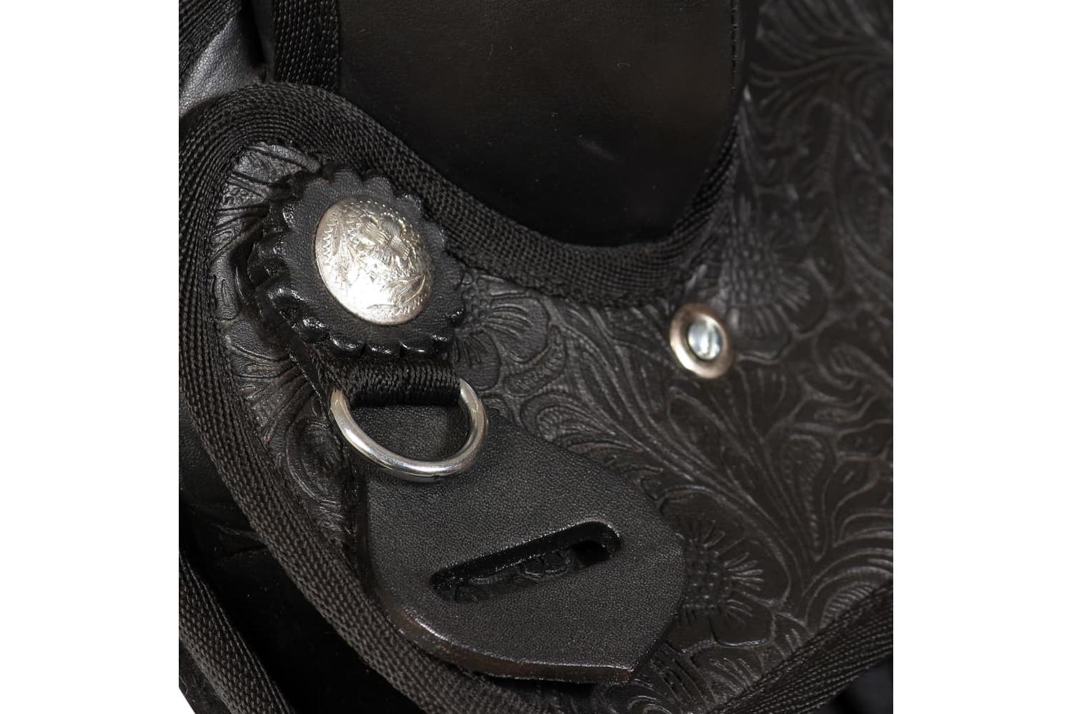 Vidaxl 91353 Western Saddle. Headstall&breast Collar Real Leather 16" Black-9