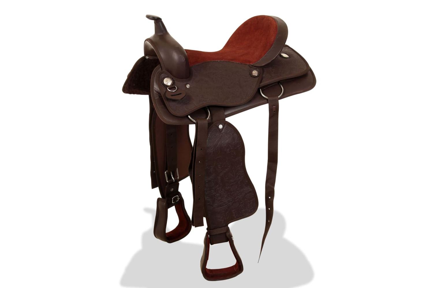 Vidaxl 91347 Western Saddle. Headstall&breast Collar Real Leather 15" Brown-3