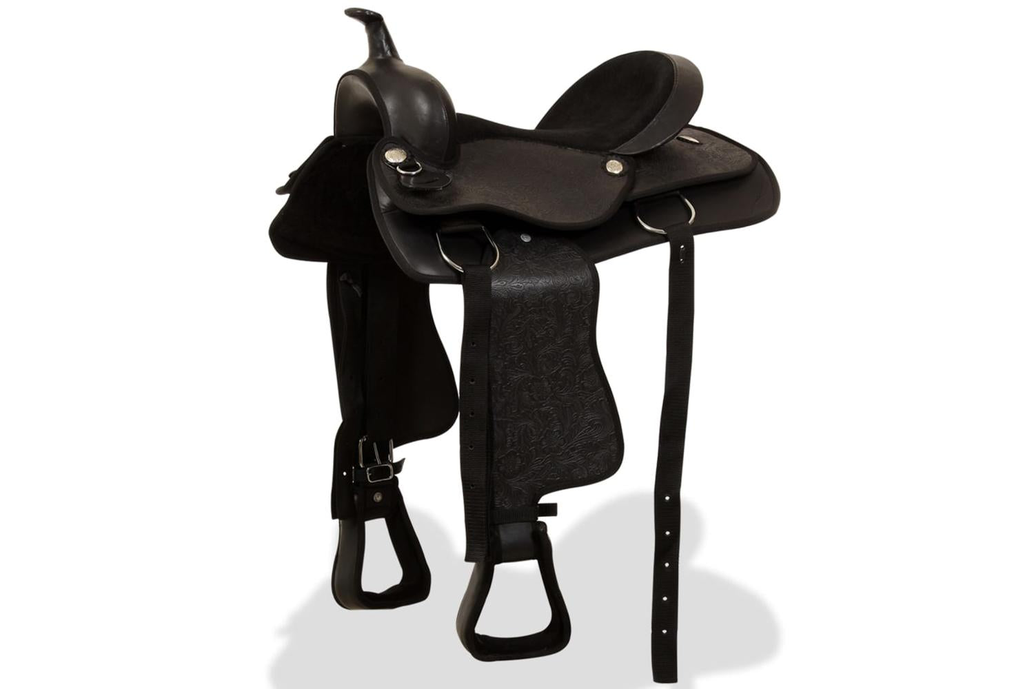 Vidaxl 91354 Western Saddle. Headstall&breast Collar Real Leather 17" Black-3