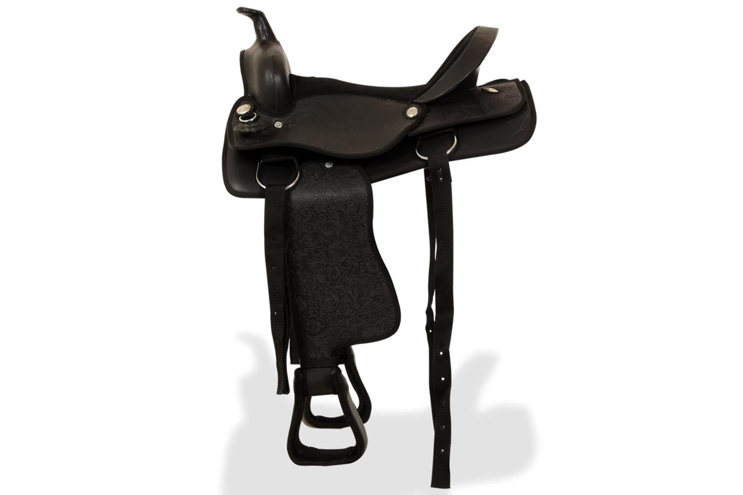Vidaxl 91354 Western Saddle. Headstall&breast Collar Real Leather 17" Black-4