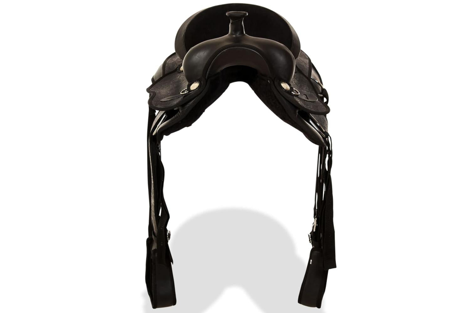Vidaxl 91354 Western Saddle. Headstall&breast Collar Real Leather 17" Black-6