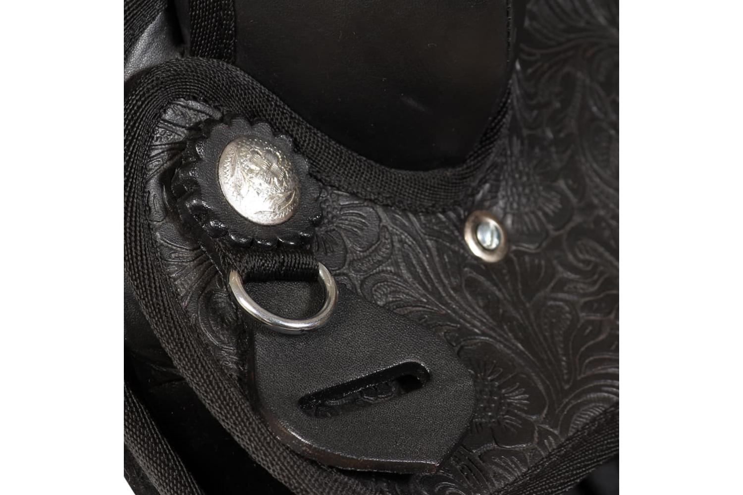 Vidaxl 91354 Western Saddle. Headstall&breast Collar Real Leather 17" Black-9