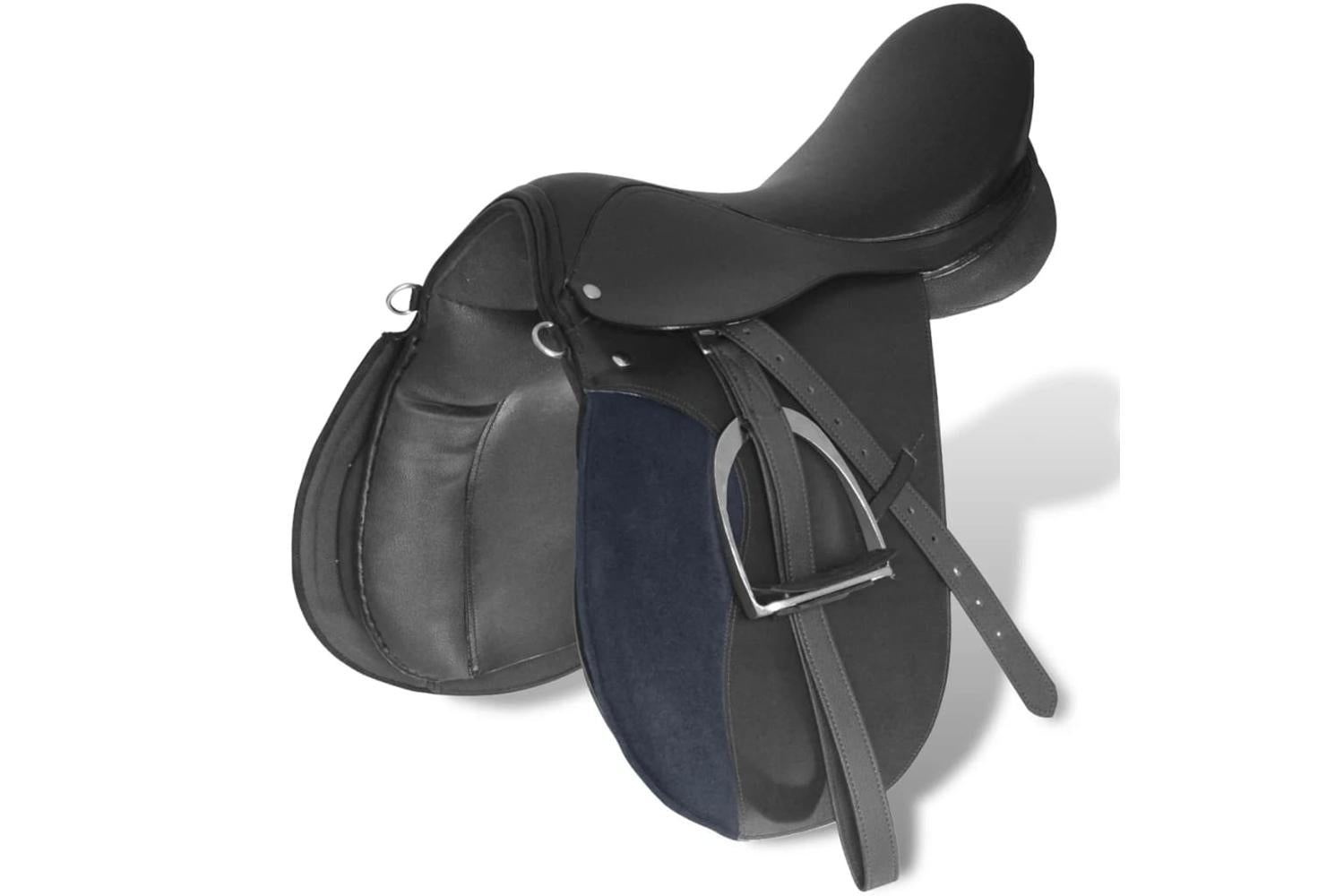 vidaXL 90643 Horse Riding Saddle Set 16" Real Leather Black 14cm 5-in-1-2
