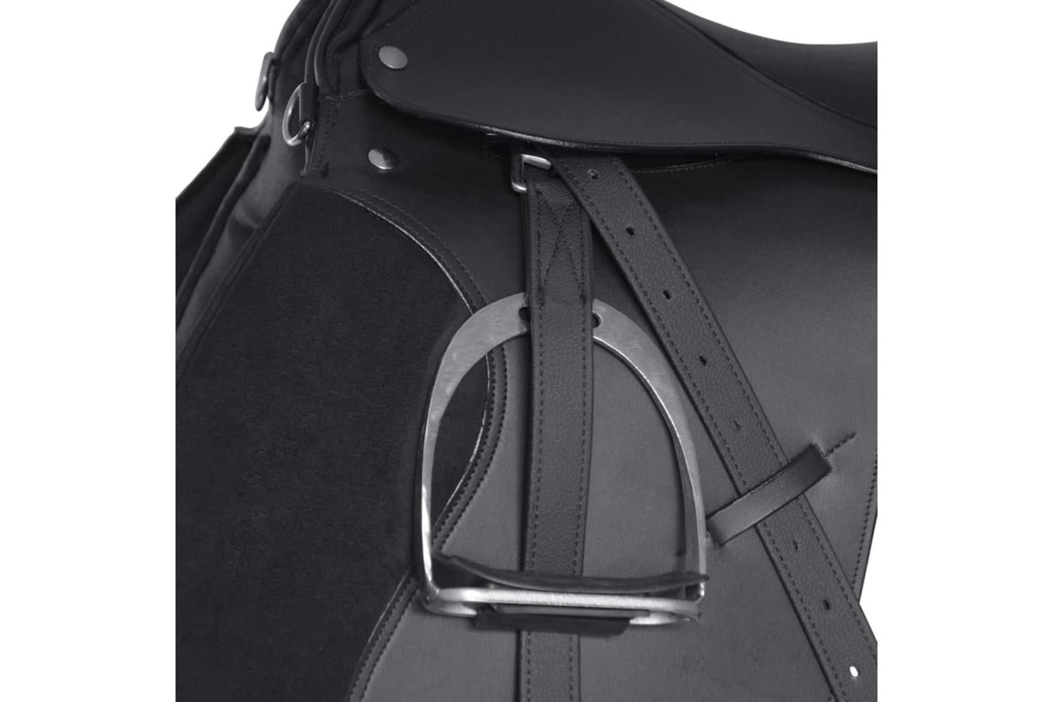 vidaXL 90643 Horse Riding Saddle Set 16" Real Leather Black 14cm 5-in-1-4