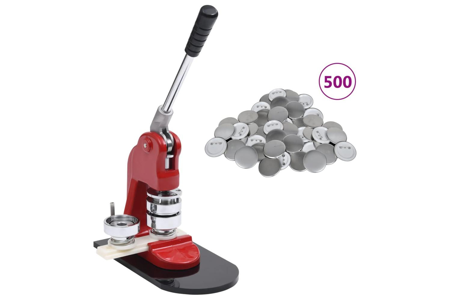 vidaXL 3056501 Badge Button Maker With 500 Pcs Pinback Button Parts 44mm