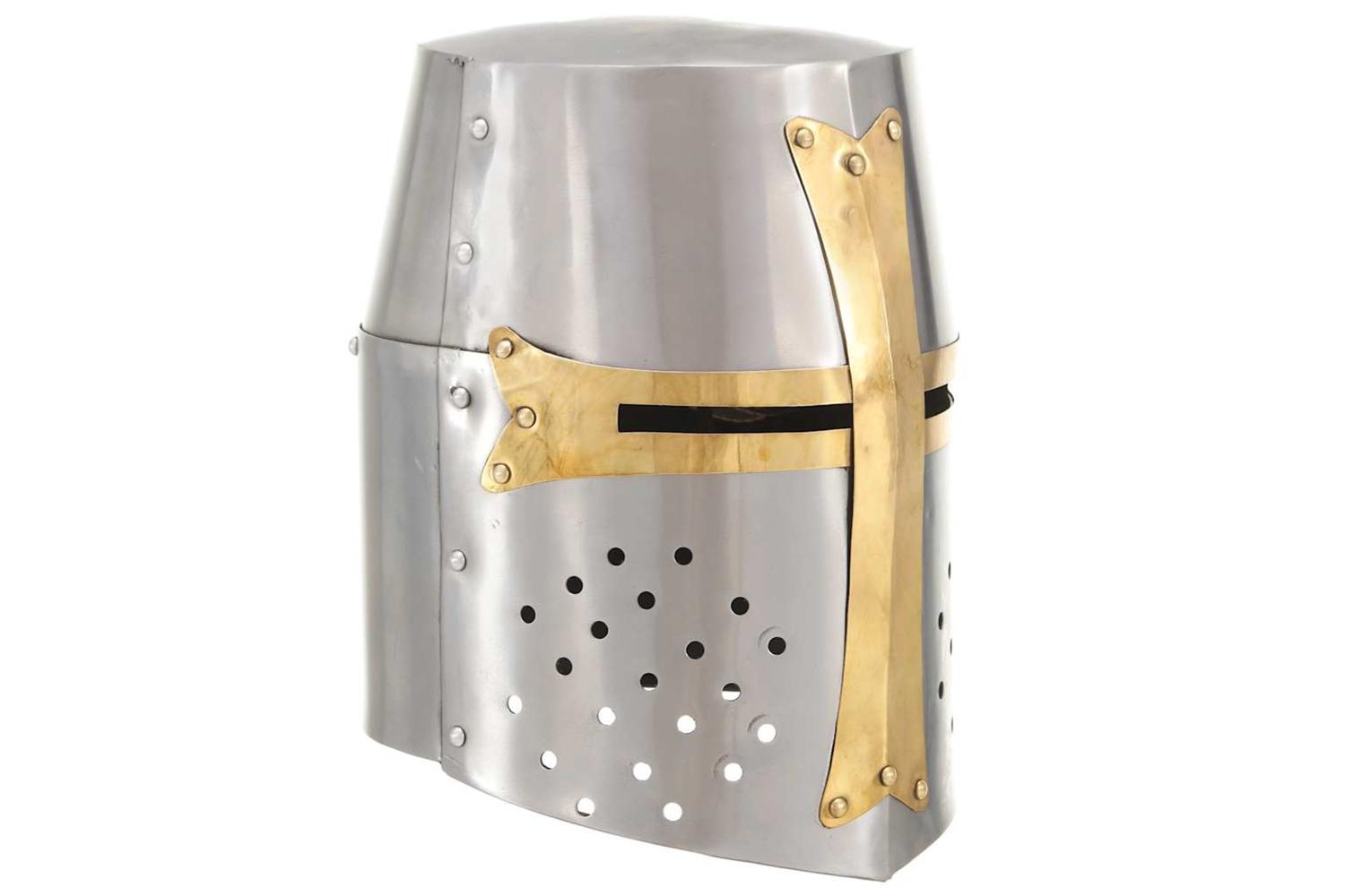 Vidaxl 286206 Medieval Crusader Knight Helmet Replica Larp Silver Steel
