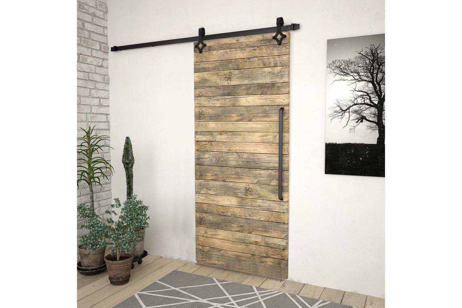 vidaXL Sliding Door Skien Hardware Kit 200cm Steel Black-3
