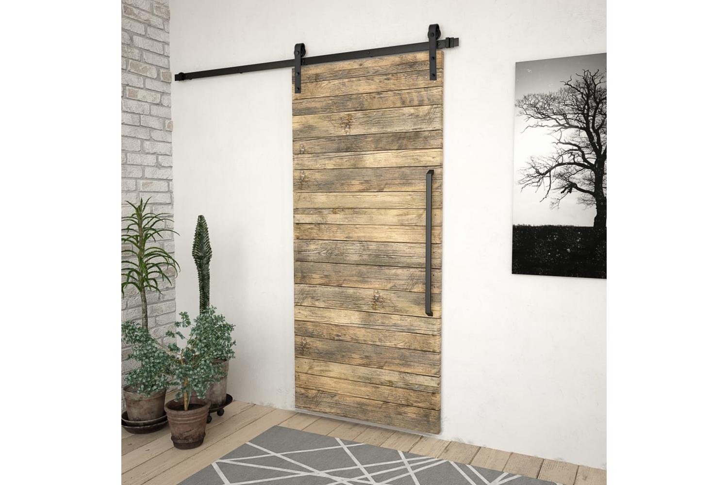 vidaXL Sliding Door Skien Hardware Kit 200cm Steel Black-3