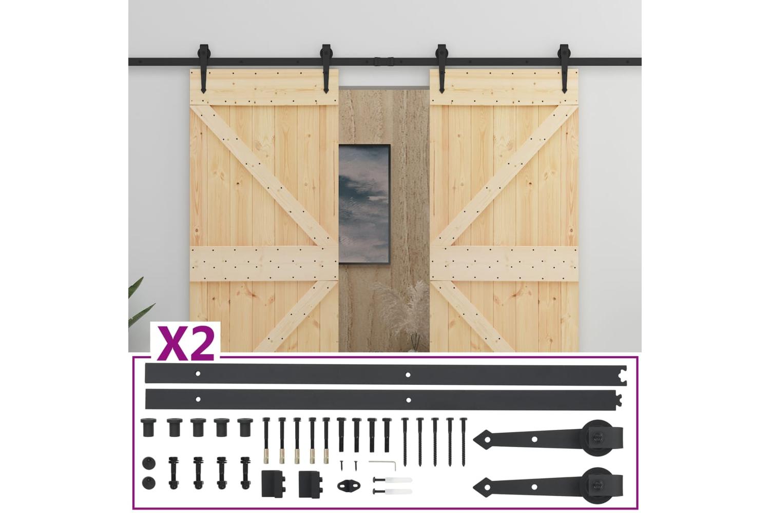 vidaXL 3057595 Sliding Door With Hardware Set 90x210cm Solid Pine Wood