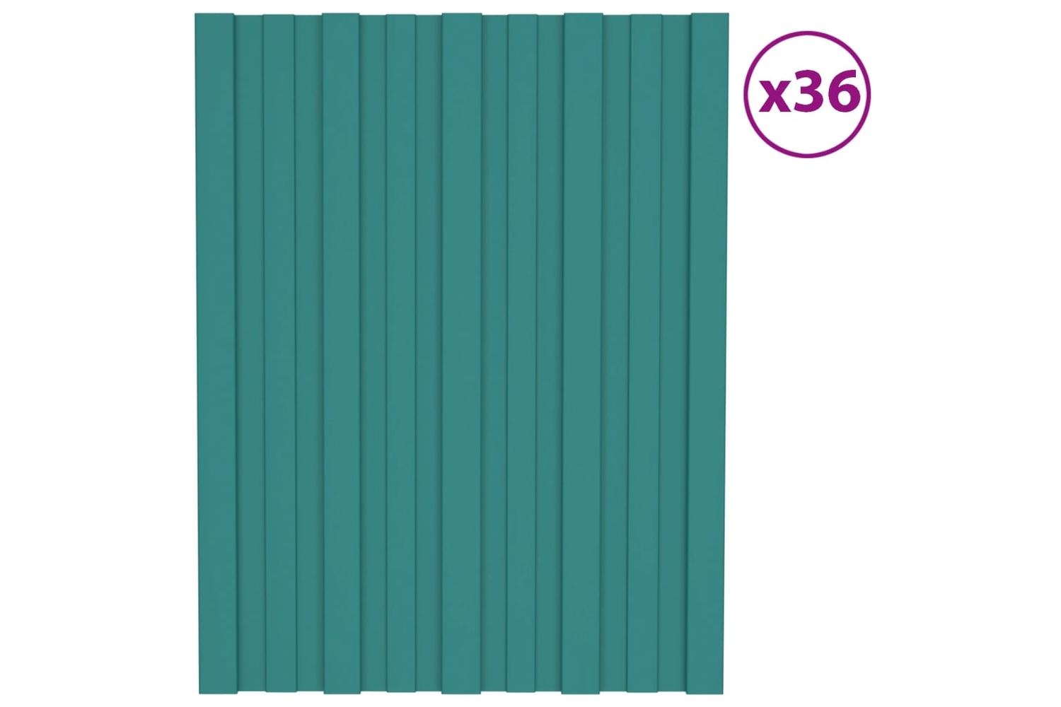 vidaXL 317188 Roof Panels 36 Pcs Galvanised Steel Green 60x45cm
