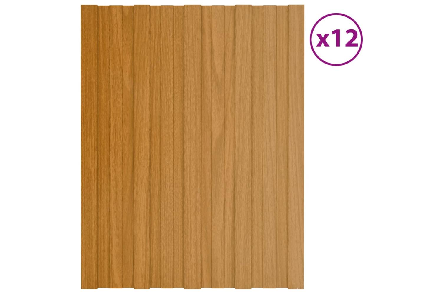 vidaXL 317195 Roof Panels 12 Pcs Galvanised Steel Light Wood 60x45cm