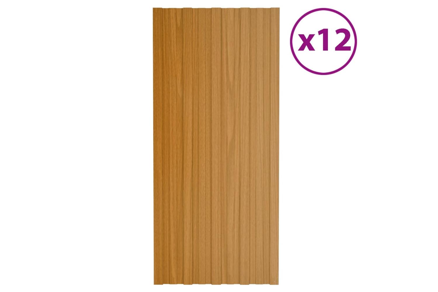 vidaXL 317219 Roof Panels 12 Pcs Galvanised Steel Light Wood 100x45cm