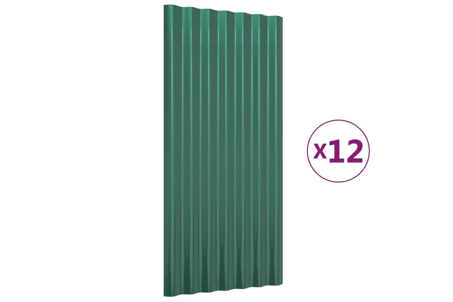 vidaXL 319133 Roof Panels 12 Pcs Powder-coated Steel Green 80x36cm