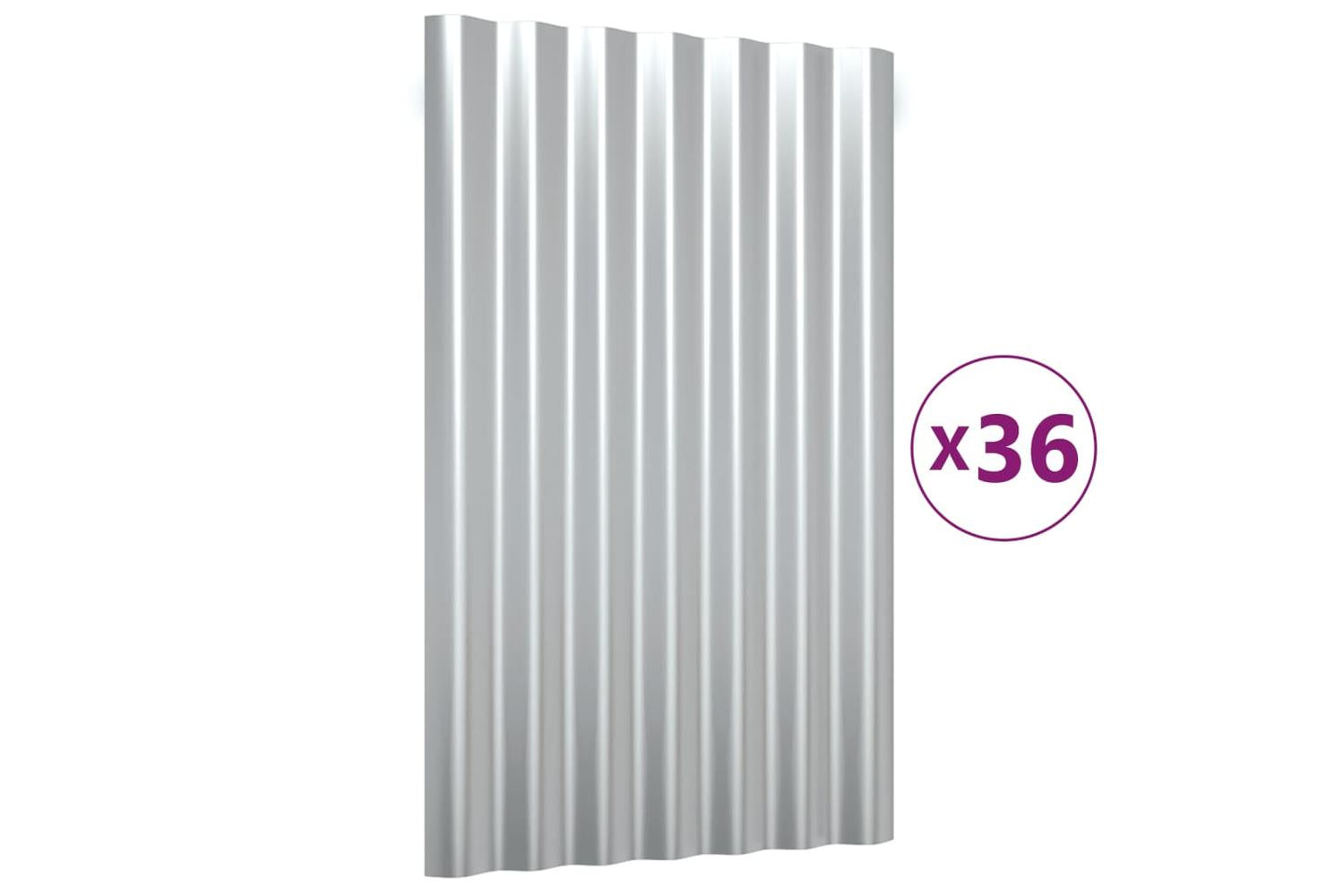 vidaXL 319132 Roof Panels 36 Pcs Powder-coated Steel Silver 60x36cm